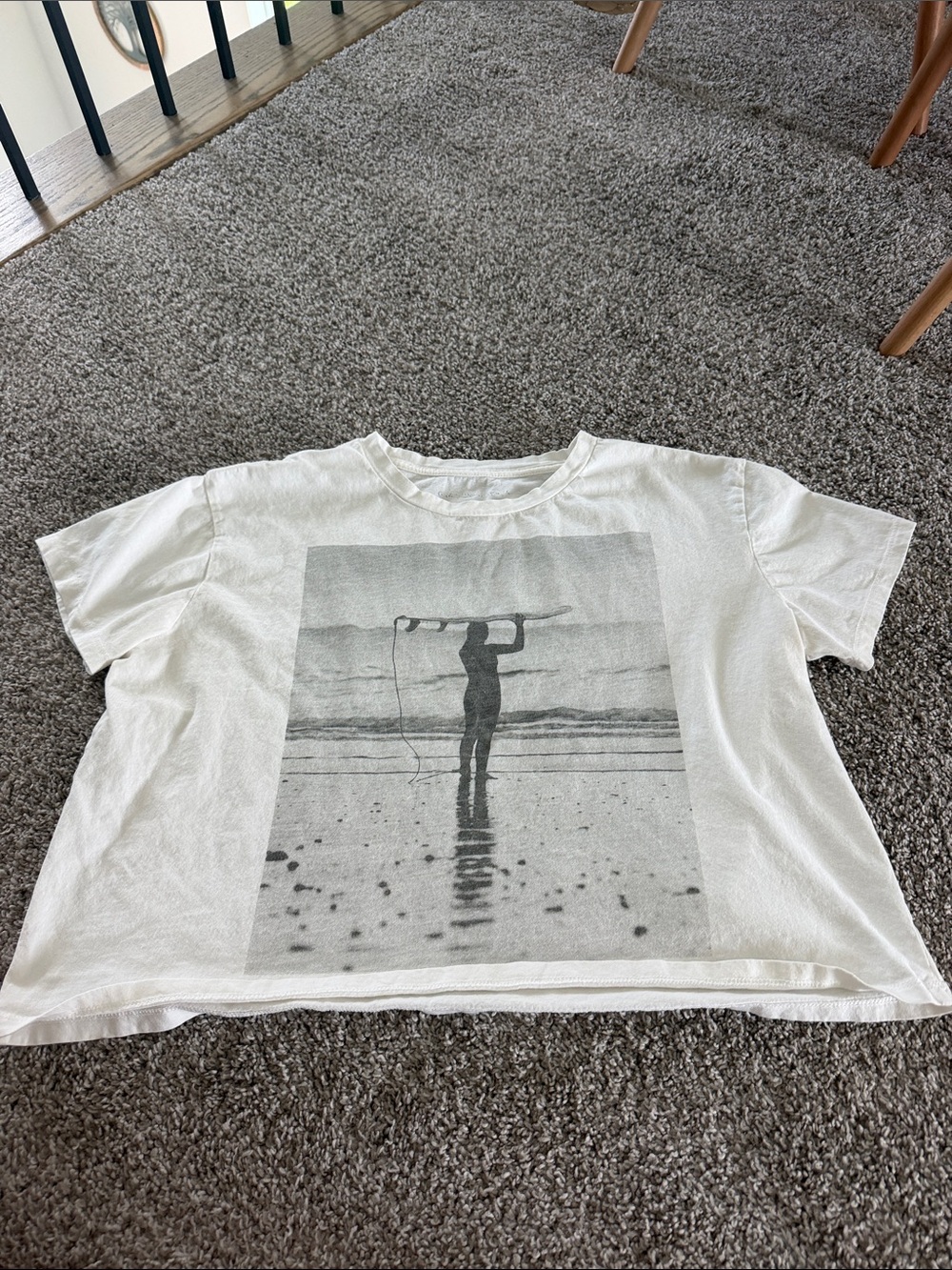 H&M White Graphic Crop Top with Black Surf Photo